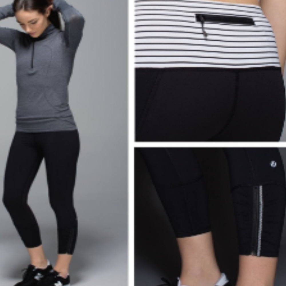 Rare Lululemon Runday Crop Parallel stripe white / Black